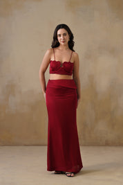 Crimson Dusk Satin Skirt
