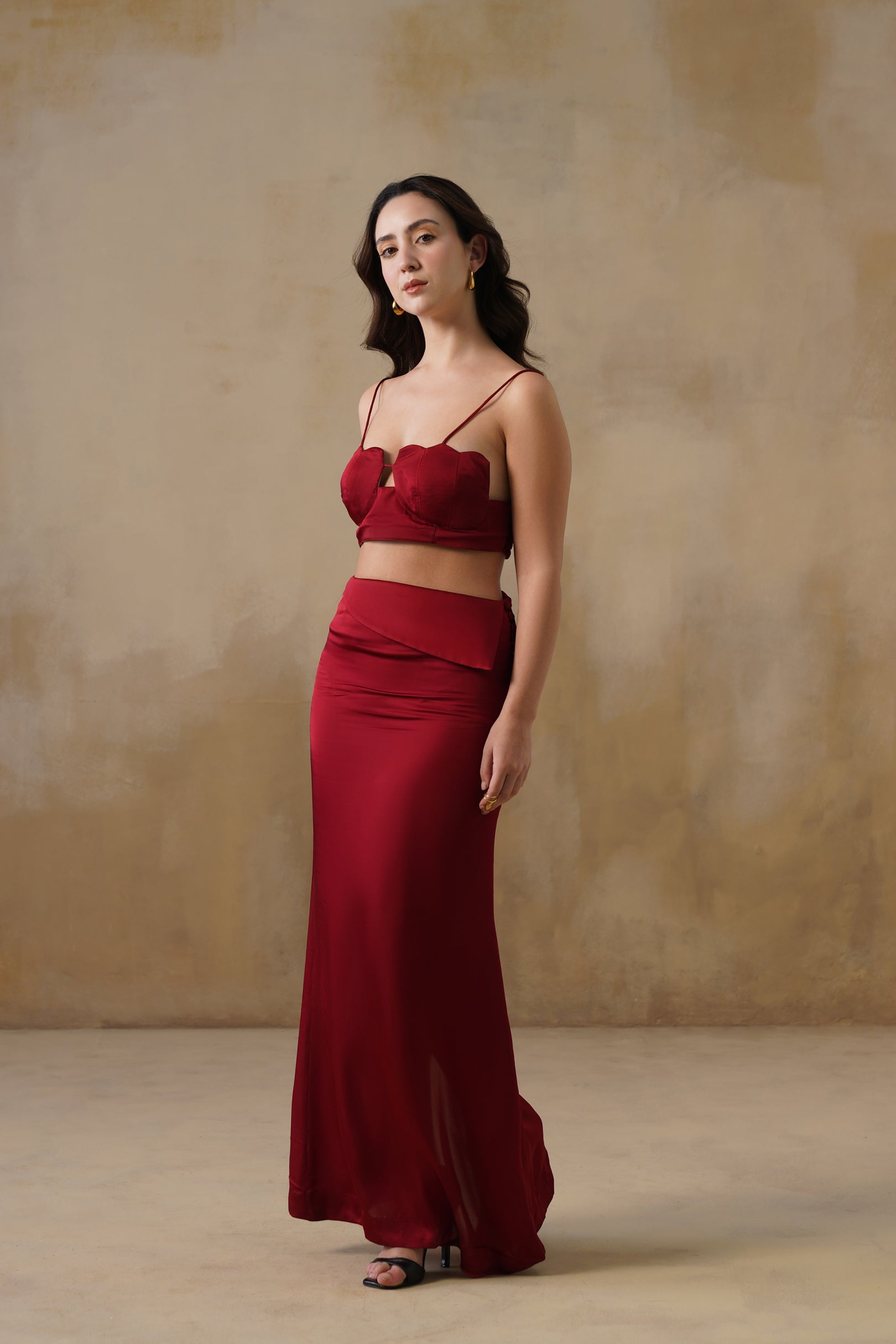 Crimson Dusk Satin Skirt
