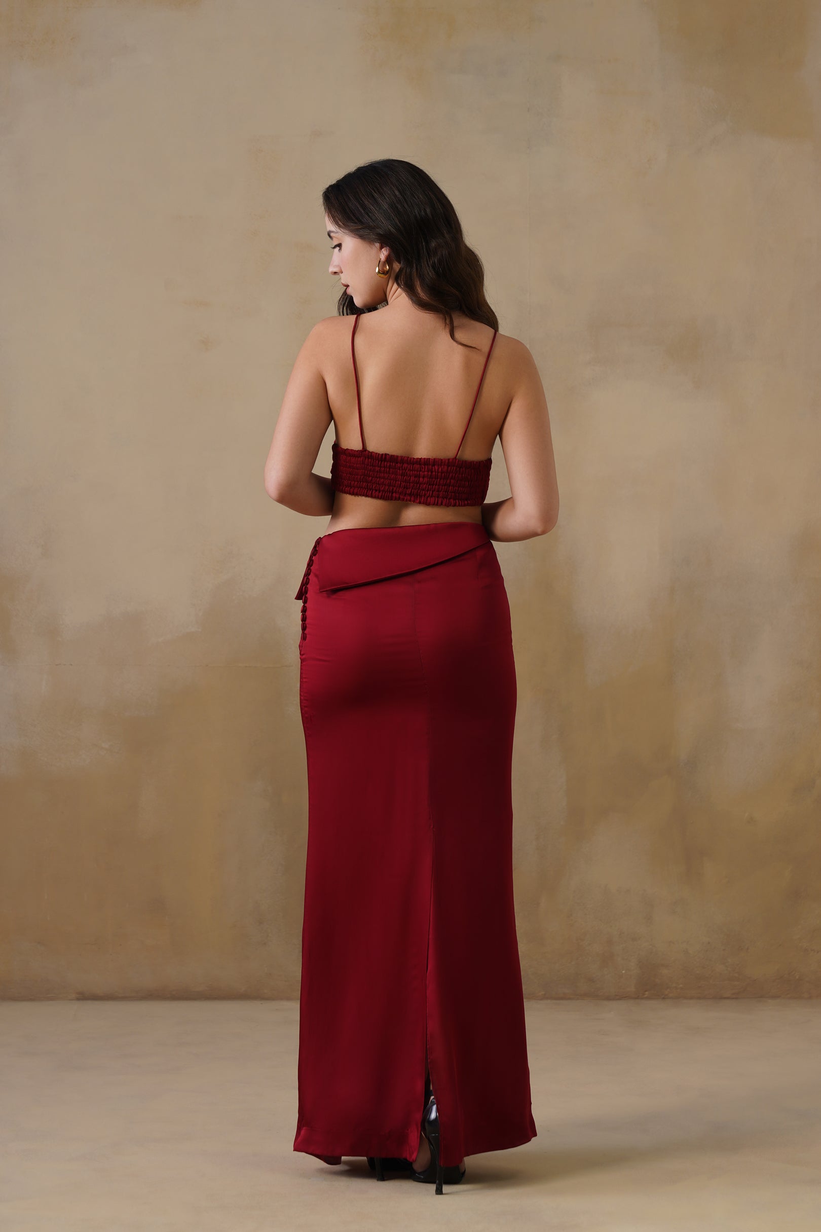 Crimson Dusk Satin Skirt