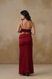 Crimson Dusk Satin Skirt