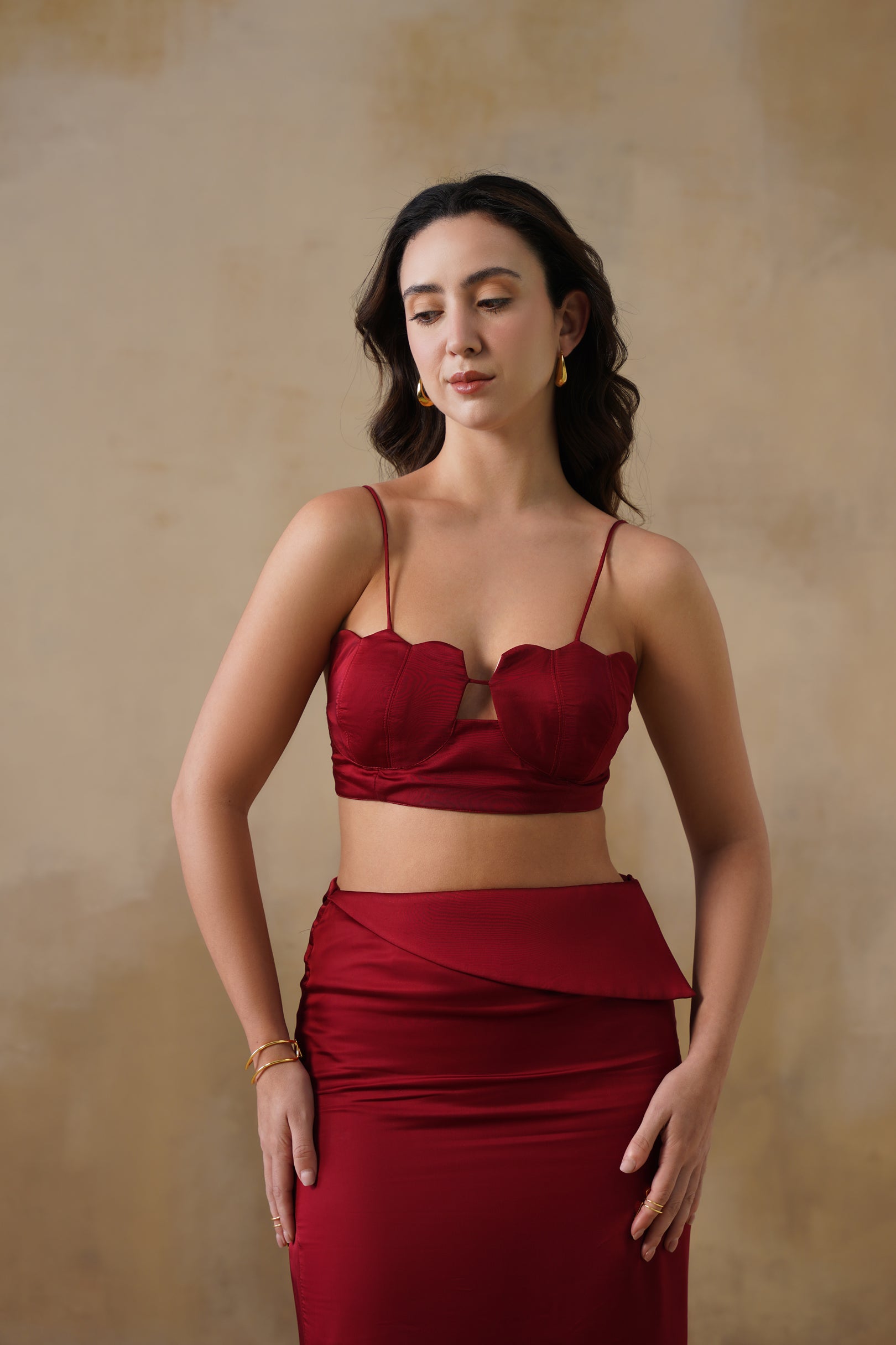Crimson Dusk Satin Skirt
