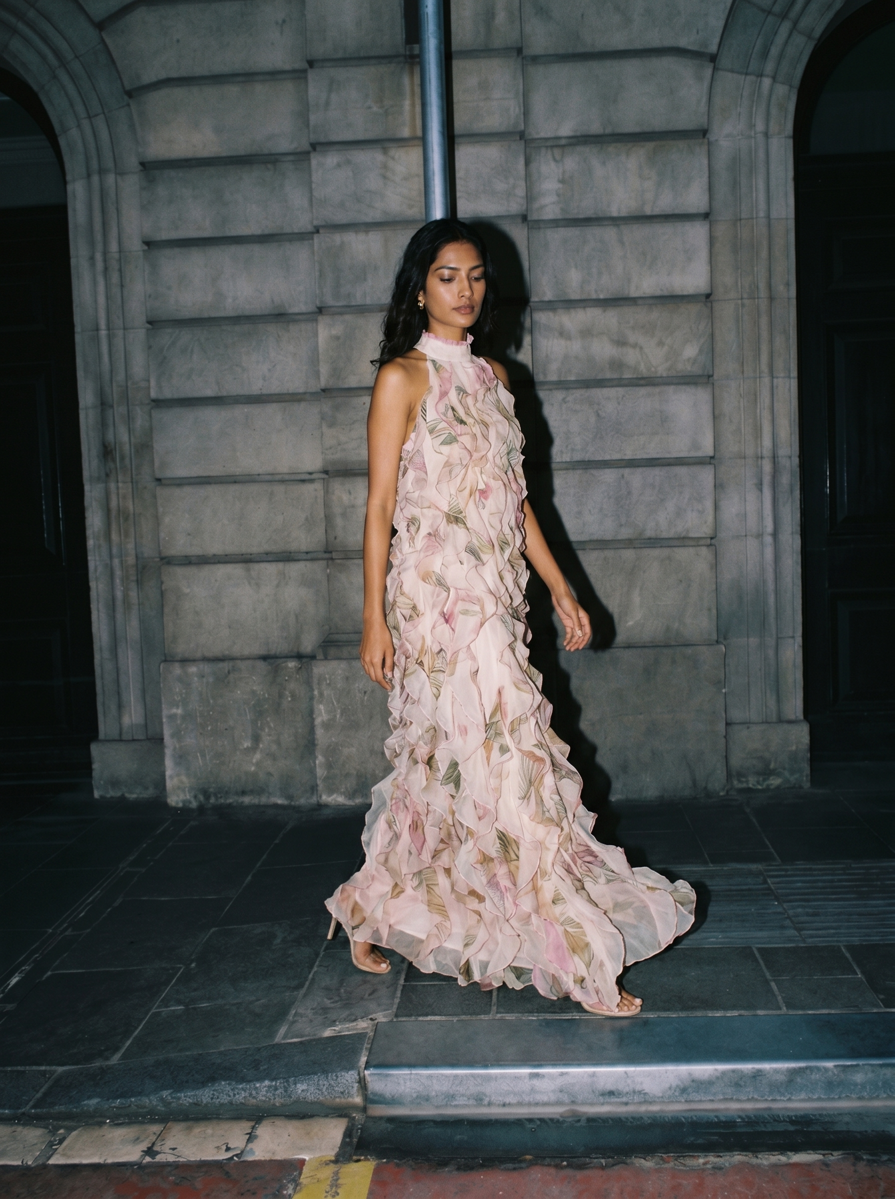 Blush Petal Cascade Chiffon Gown