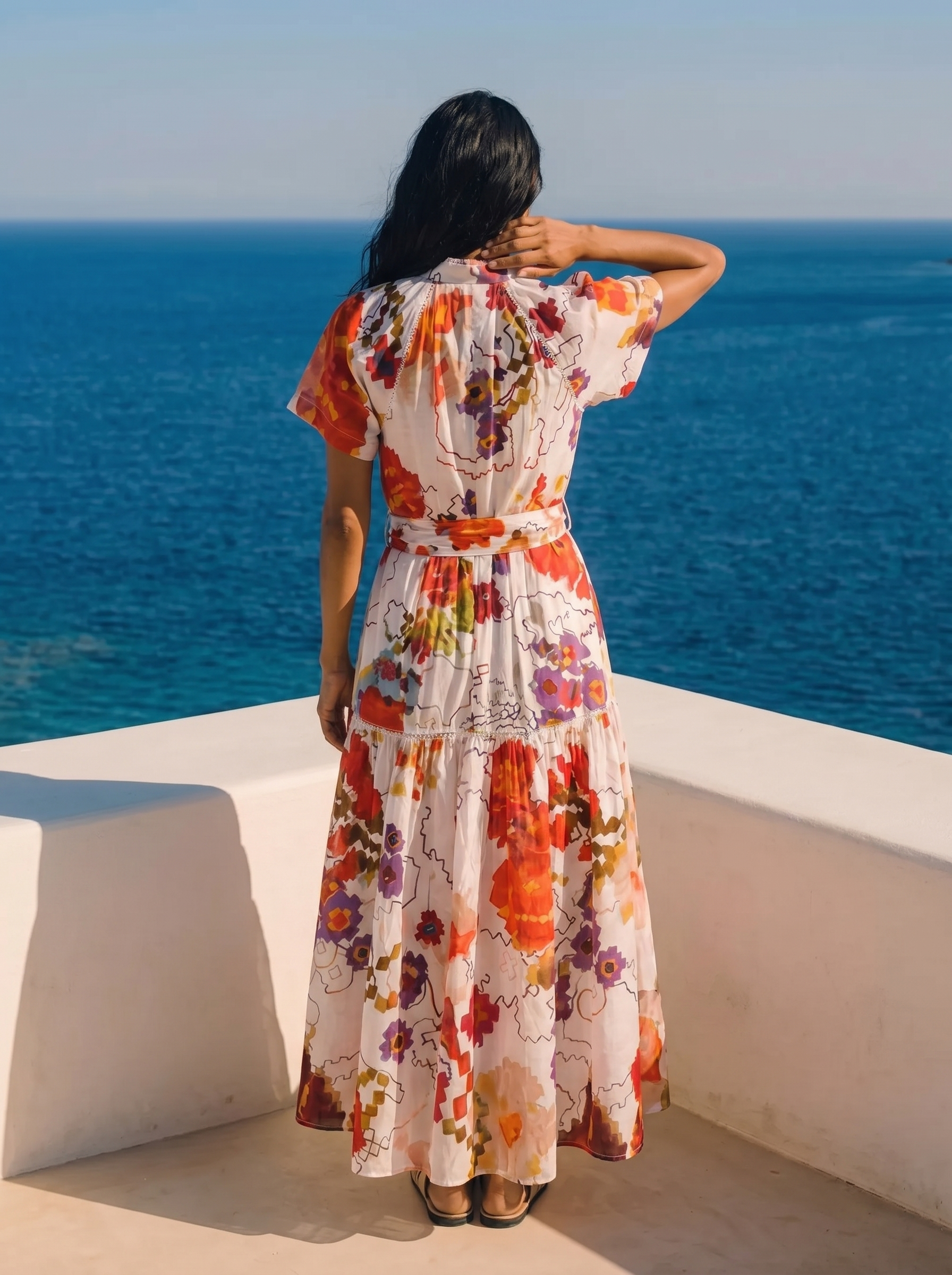 Sunflare Bloom Belted Dress