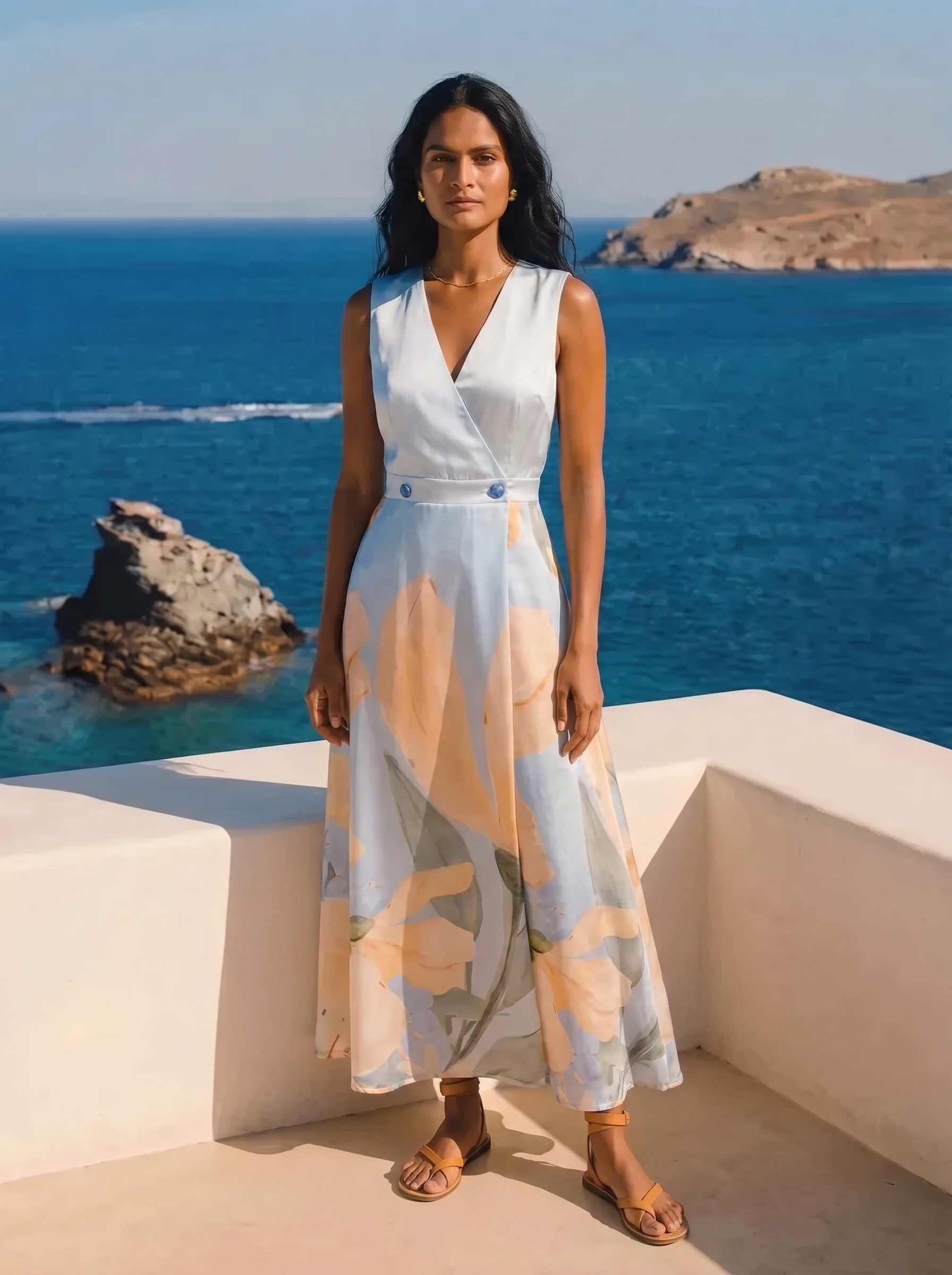 Azure Petal Wrap Dress