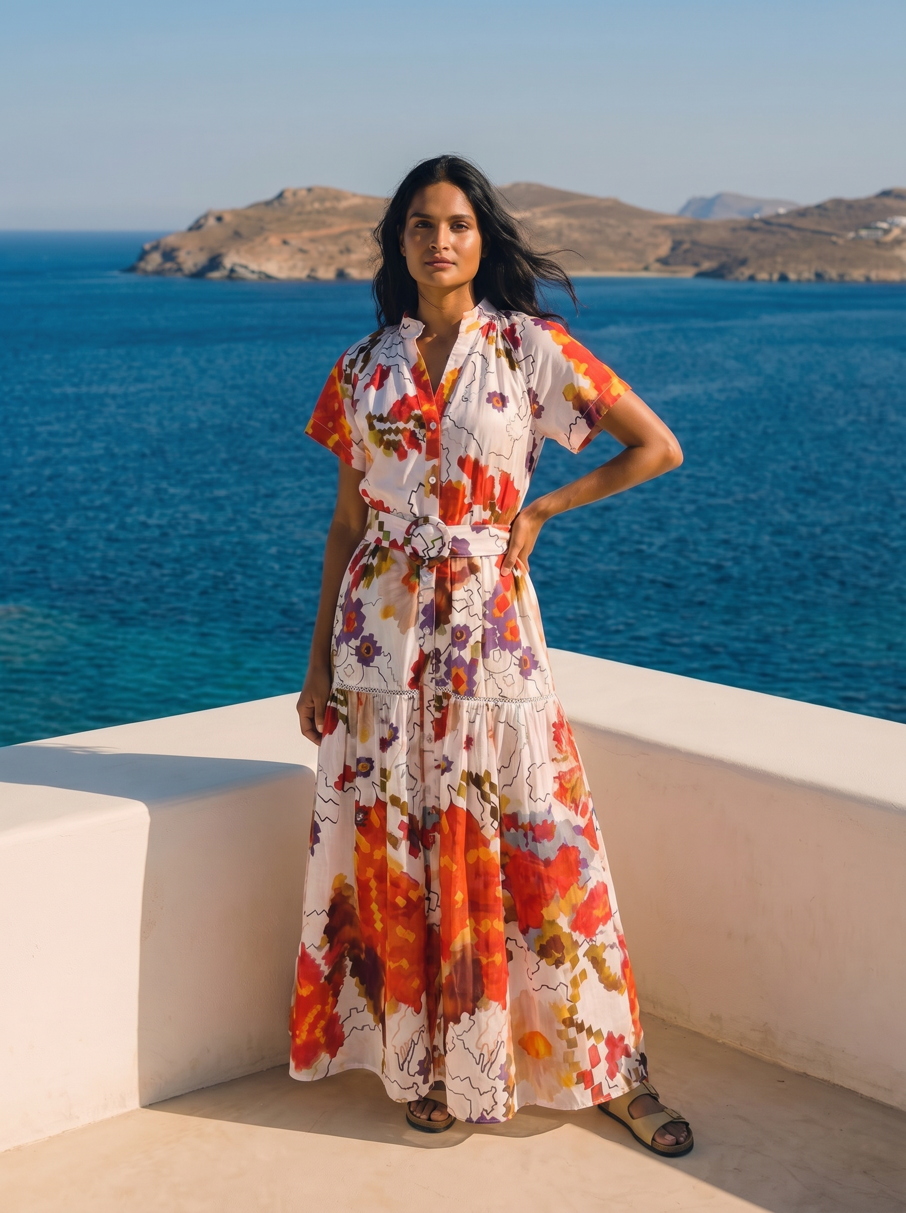 Sunflare Bloom Belted Dress