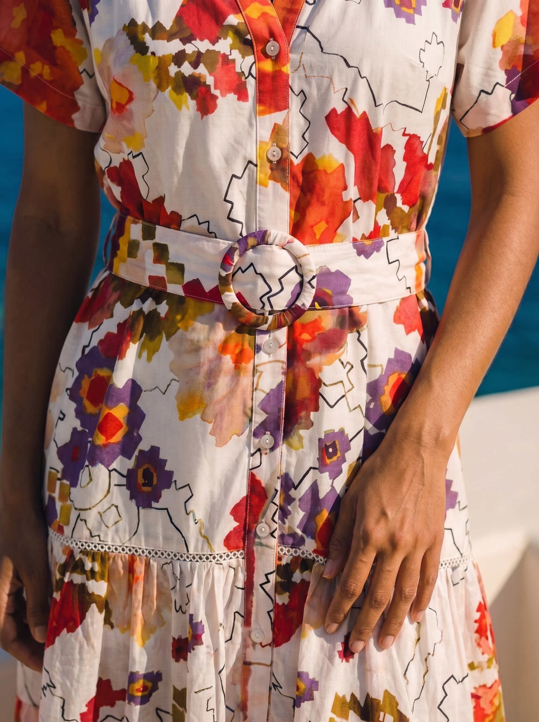 Sunflare Bloom Belted Dress